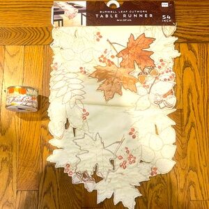 THANKSGIVING CUTWORK TABLE RUNNER 54”by BURNWELL NWT 12 FT THX RIBBON NEW.